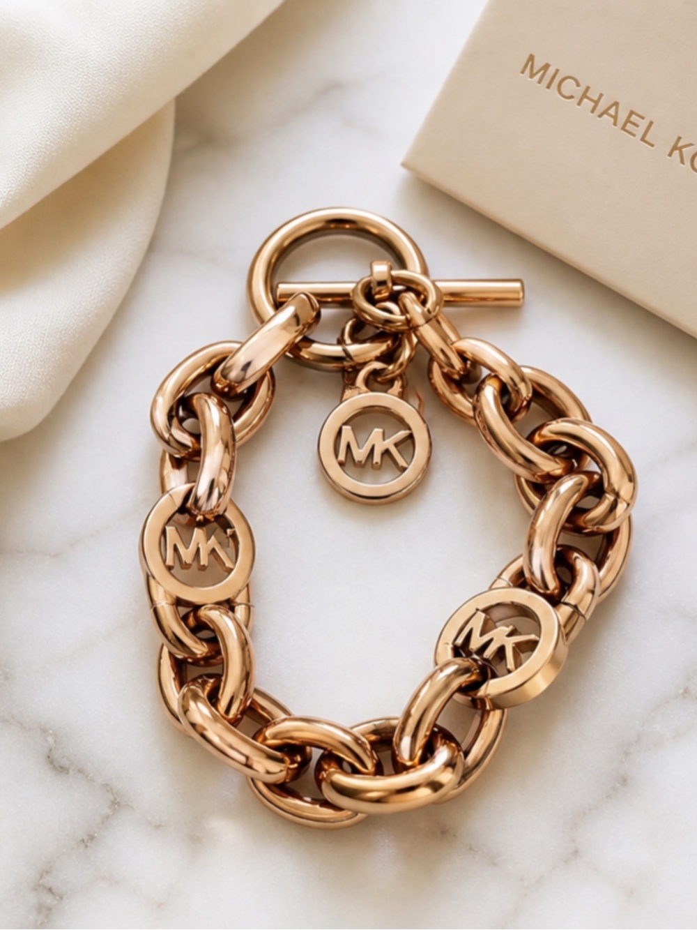 Michael Kors Rose Gold Chunky MK Charm Bracelet